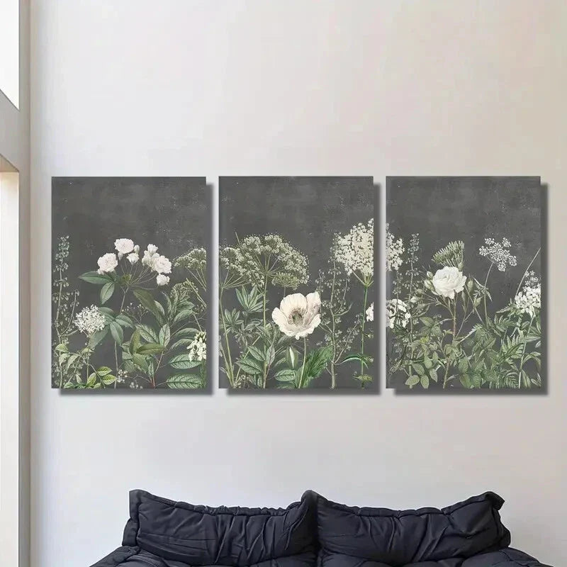 3pcs Vintage Garden Floral Artwork, Art Deco Wall Art Set Canvas Framed 40x60cm - High Quality Print 100% Australian Made Wall Canvas Ready to Hang