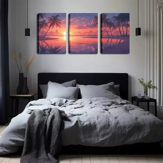 3pcs Casual Romance, Relaxing Beaches Wall Art Set Canvas Framed 40x60cm - High Quality Print 100% Australian Made Wall Canvas Ready to Hang