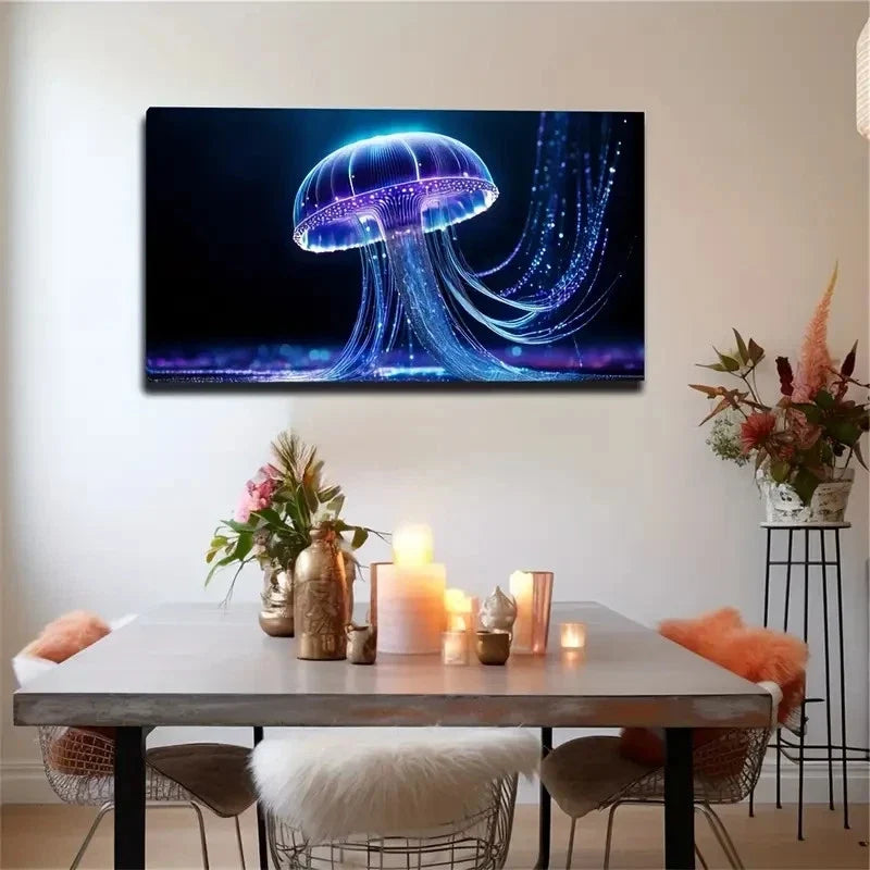 Neon Blue & Pink Accents Wall Art Canvas Office Home Room Framed 80x45cm