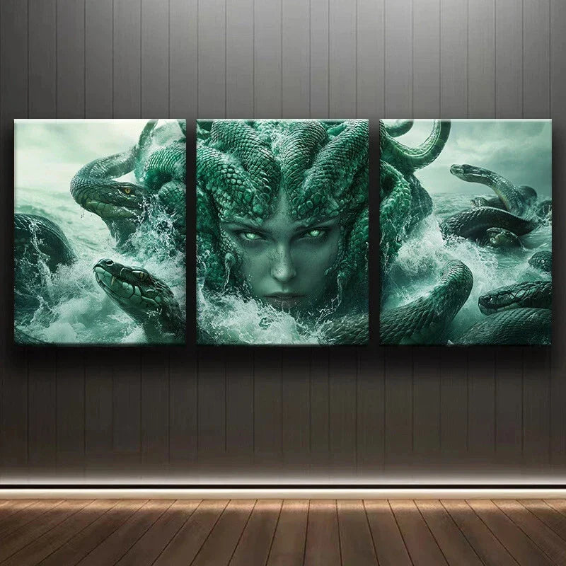 3pcs Abstract Snakes Stunning Blue Eyes Metal Print Ready to Hang Art