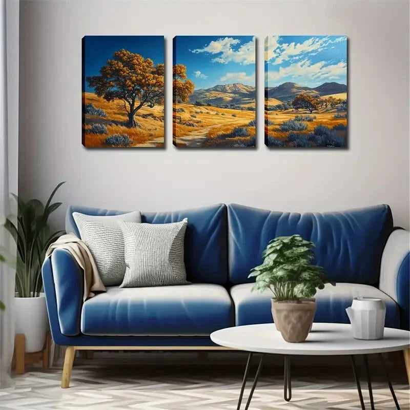 3pcs Autumn Desert Mountain Wall Art Set Canvas Framed 40x60cm - High Quality Print 100% Australian Made Wall Canvas Ready to Hang