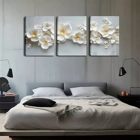 3pcs White Plum Blossom, Oil Painting Wall Art Set Canvas Framed 40x60cm - High Quality Print 100% Australian Made Wall Canvas Ready to Hang