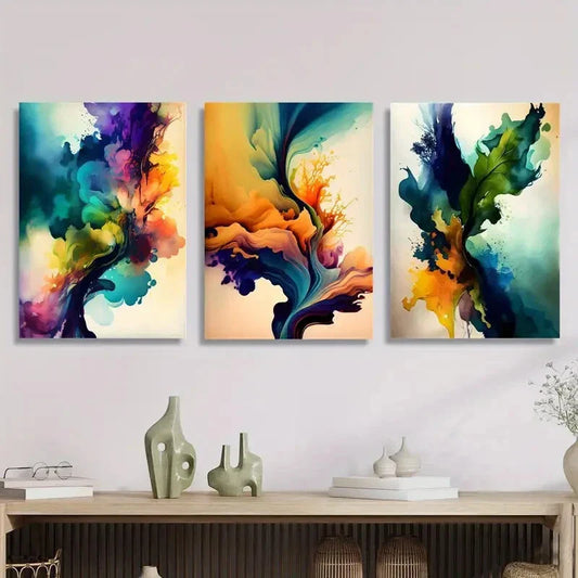 3pcs Abstract Watercolor Ink Splash Metal Print Ready to Hang Art