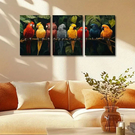 3pcs Featuring Seven Parrots Metal Print Ready to Hang Art