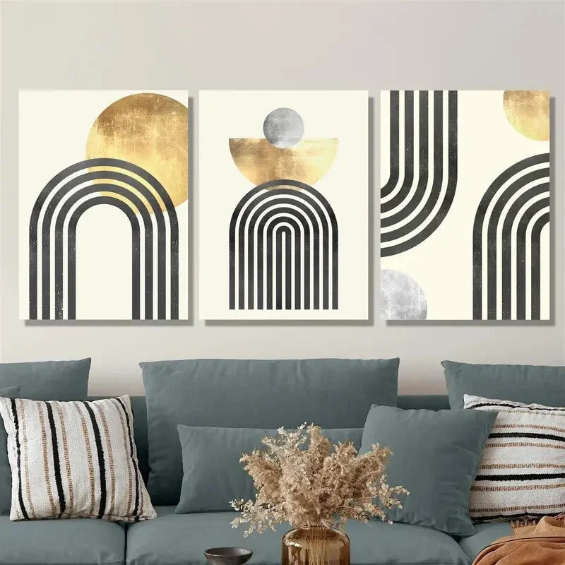 3pcs Modern Geometric Abstract Line Art Metal Print Ready to Hang Art