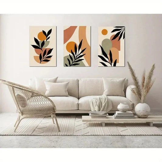 3pcs Minimalist Boho Leaf Colorful Boho Metal Print Ready to Hang Art