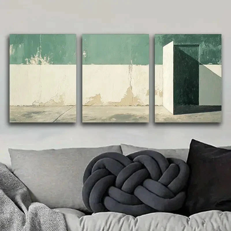 3pcs A picture of a green and white wall Metal Print Ready to Hang Art