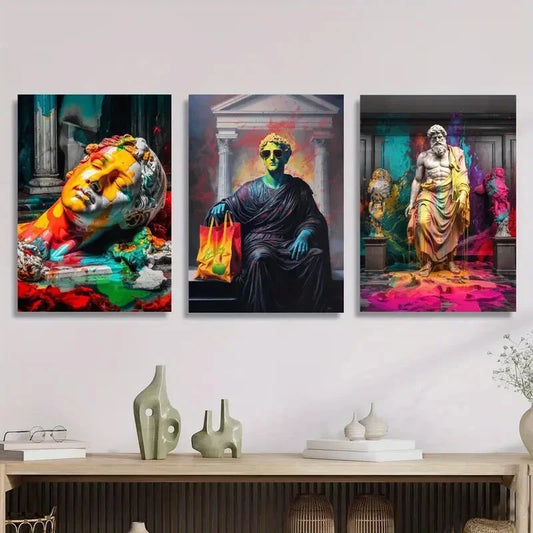 3pcs Ancient Greece, painting, sculpture, color Metal Print Ready to Hang Art