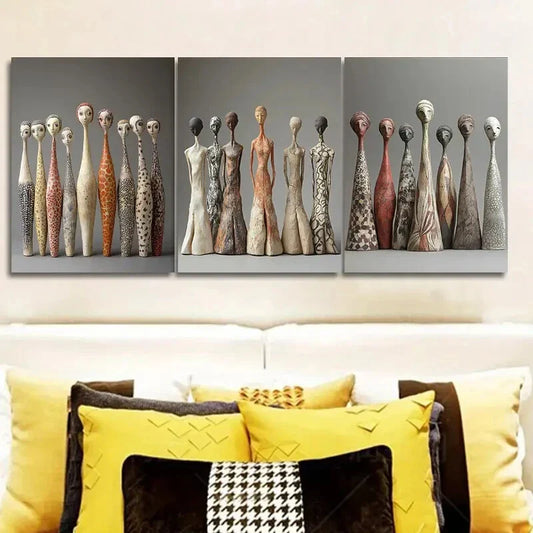 3pcs Ceramic Figurine Collection, Modern Wall Art Set Canvas Framed 40x60cm - High Quality Print 100% Australian Made Wall Canvas Ready to Hang