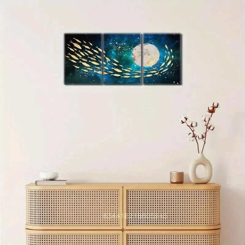 3pcs Golden fish decoration poster Metal Print Ready to Hang Art