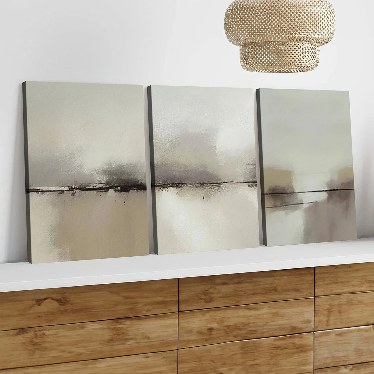 3pcs Abstract Modern Gray Beige Light Green Wall Art Set Canvas Framed 40x60cm - High Quality Print 100% Australian Made Wall Canvas Ready to Hang