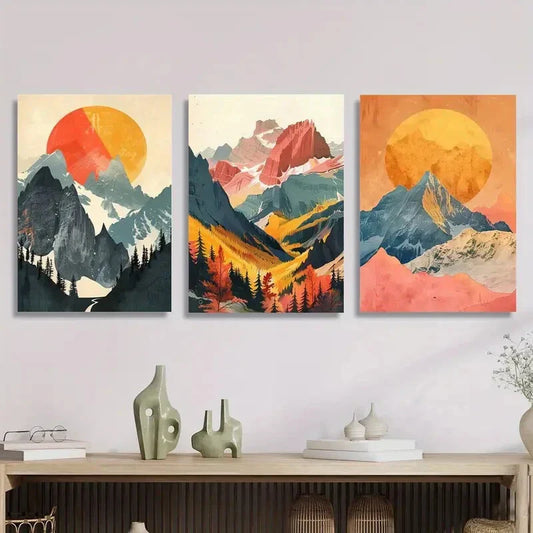 3pcs Snowy Mountain Scenery, Sunrise Metal Print Ready to Hang Art