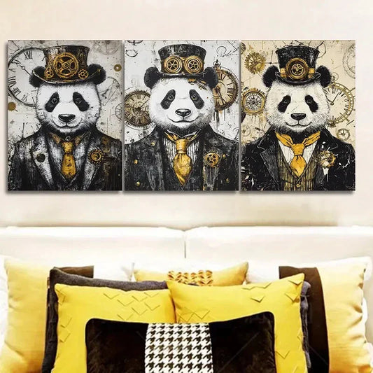 3pcs Cyberpunk panda Wall Art Set Canvas Framed 40x60cm - High Quality Print 100% Australian Made Wall Canvas Ready to Hang