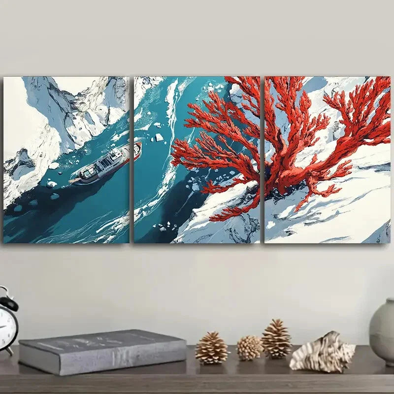 3pcs Coral trees and rivers Canvas Wall Art Set Canvas Framed 40x60cm - High Quality Print 100% Australian Made Wall Canvas Ready to Hang
