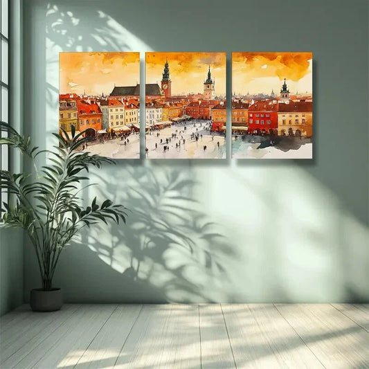 3pcs Warsaw, Poland Art Painting Metal Print Ready to Hang Art