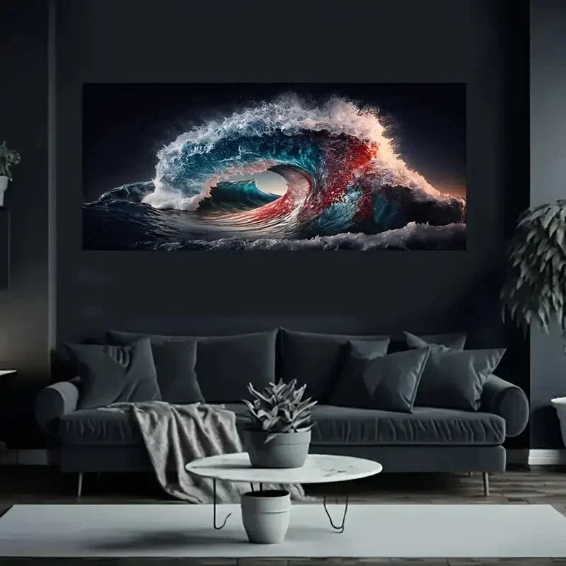 Large Ocean Wave Wall Art wall canvas office home room framed 120x60cm