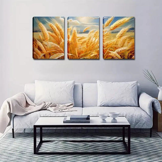 3pcs Interesting Wheat Wall Art Set Canvas Framed 40x60cm - High Quality Print 100% Australian Made Wall Canvas Ready to Hang
