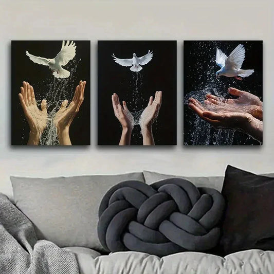 3pcs s Peace Pigeon on Hand Design Metal Print Ready to Hang Art