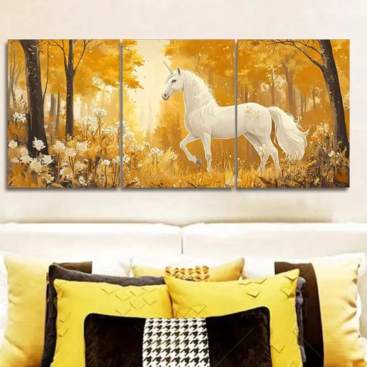 3pcs White Unicorn in An Enchanted Forest Art Metal Print Ready to Hang Art