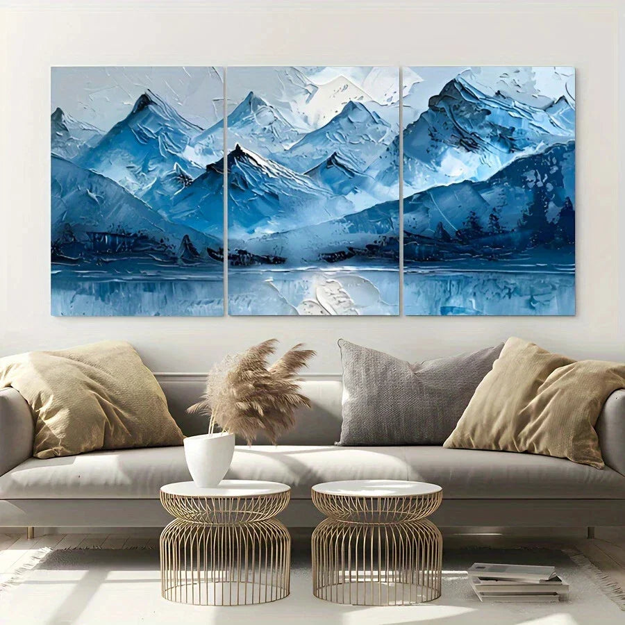 3pcs Stylish Snowy Mountain Blue Metal Print Ready to Hang Art