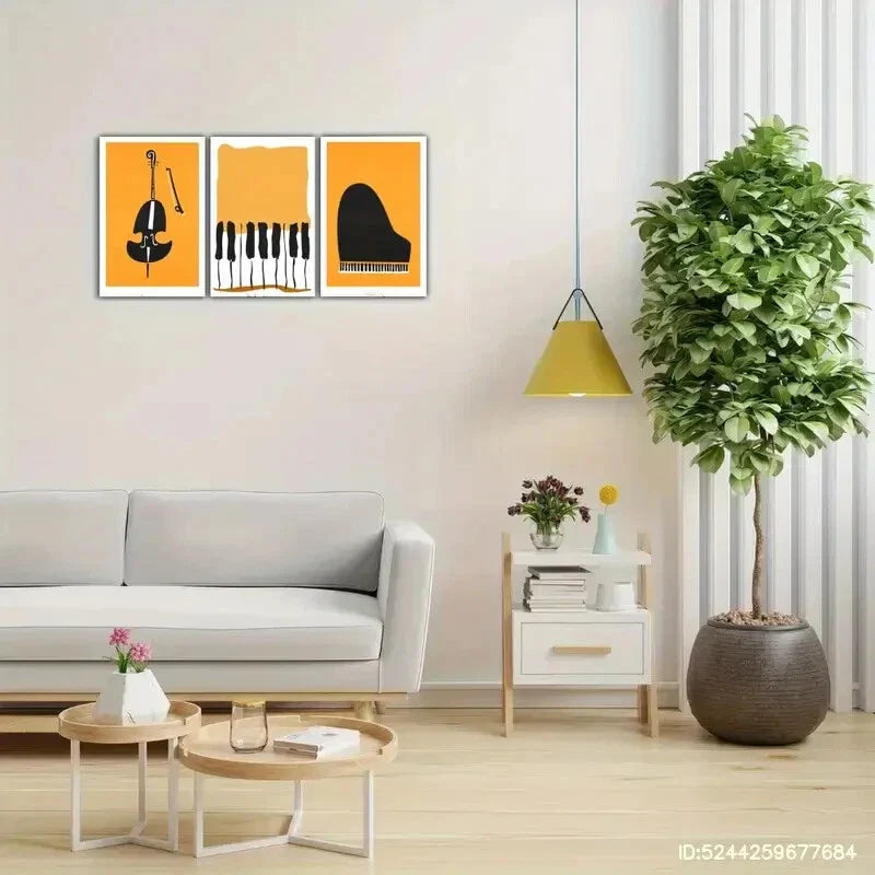3pcs Sublimation Piano Double Bass Music Print Metal Print Ready to Hang Art