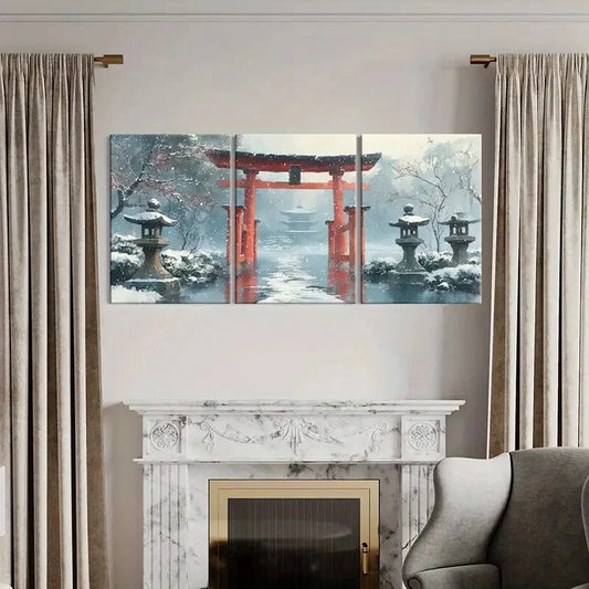 3pcs Landscape Pagoda Serene Atmosphere Metal Print Ready to Hang Art