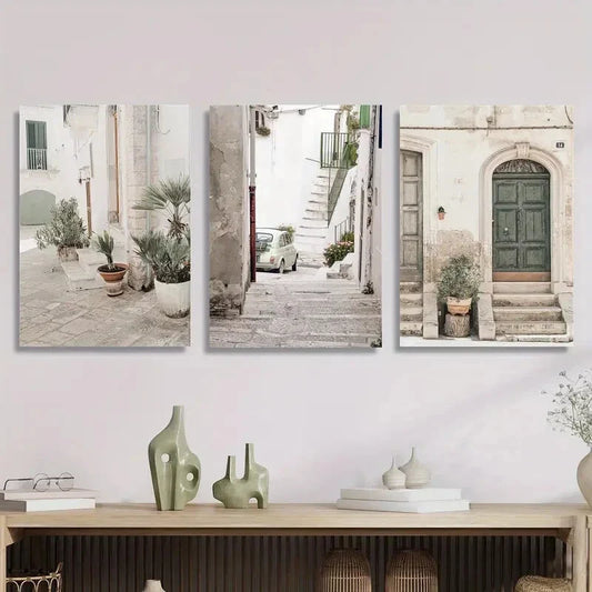 3pcs Ostuni landscape, traditional architecture Metal Print Ready to Hang Art