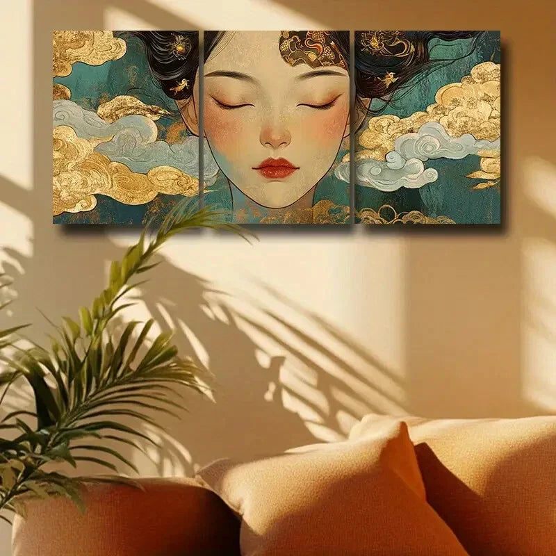 3pcs Women in Tang Dynasty Metal Print Ready to Hang Art
