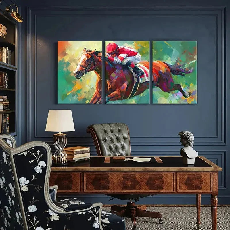 3pcs Equestrian Scene Vibrant Colors Abstract Metal Print Ready to Hang Art