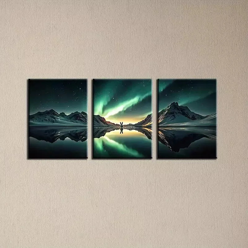 3pcs Charming Aurora Mountains Lake Night Sky Wall Art Set Canvas Framed 40x60cm - High Quality Print 100% Australian Made Wall Canvas Ready to Hang
