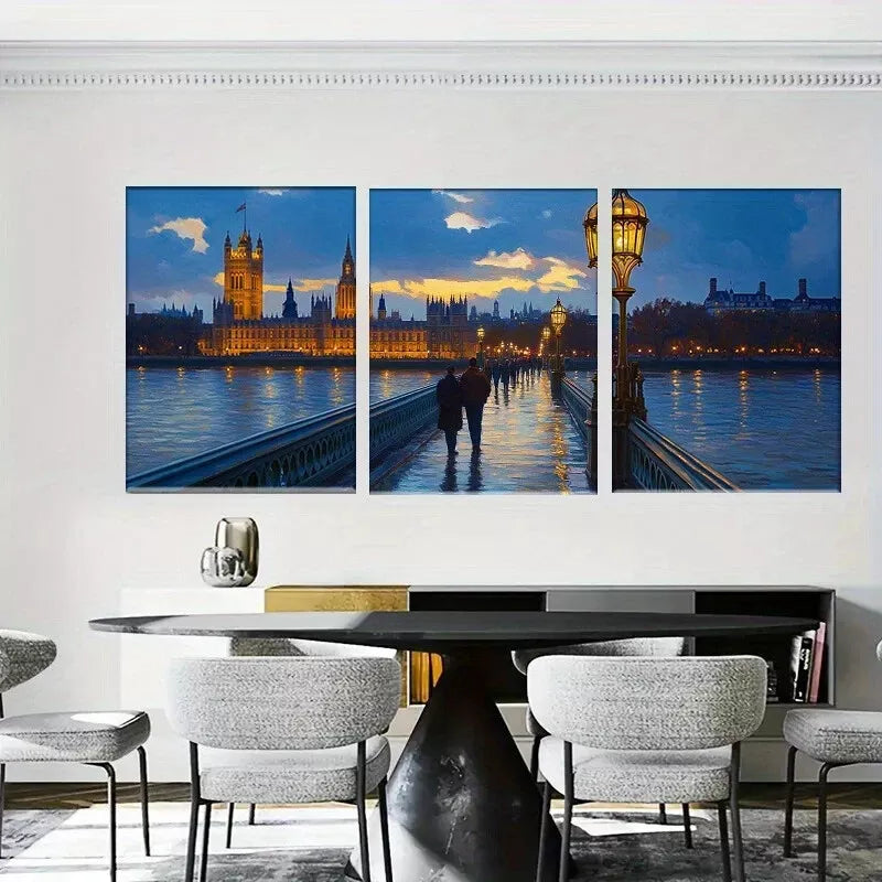 3pcsRomantic Evening London Westminster Bridge Wall Art Set Canvas Framed 40x60cm - High Quality Print 100% Australian Made Wall Canvas Ready to Hang