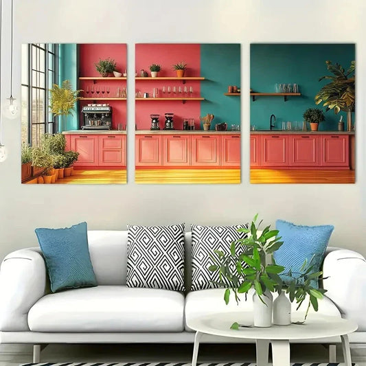 3pcs Cocktail Kitchen Decor Pink Dopamine Metal Print Ready to Hang Art