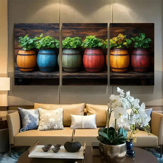 3pcs Wine Barrels Wine Or Cognac Barrels Metal Print Ready to Hang Art