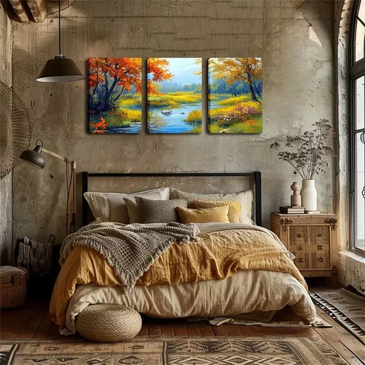 3pcs Tranquil Stream, Hot,, Wall Art Set Canvas Framed 40x60cm - High Quality Print 100% Australian Made Wall Canvas Ready to Hang