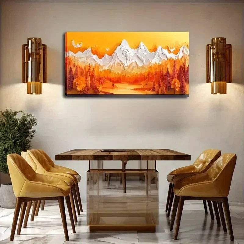 Vibrant Mountain Forest Scene Wall Art Canvas Office Home Room Framed 120x60cm