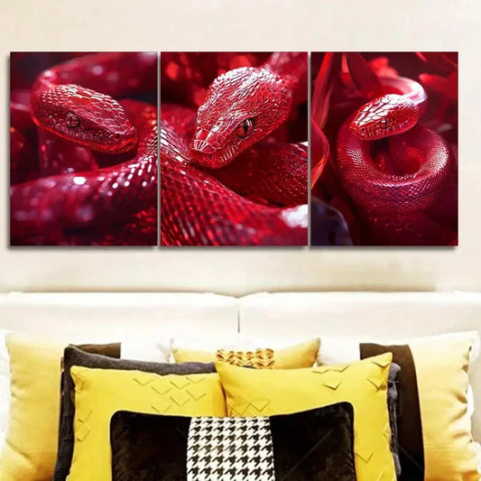 3pcs Red Crystal Snake Design, Wall Art Set Canvas Framed 40x60cm - High Quality Print 100% Australian Made Wall Canvas Ready to Hang