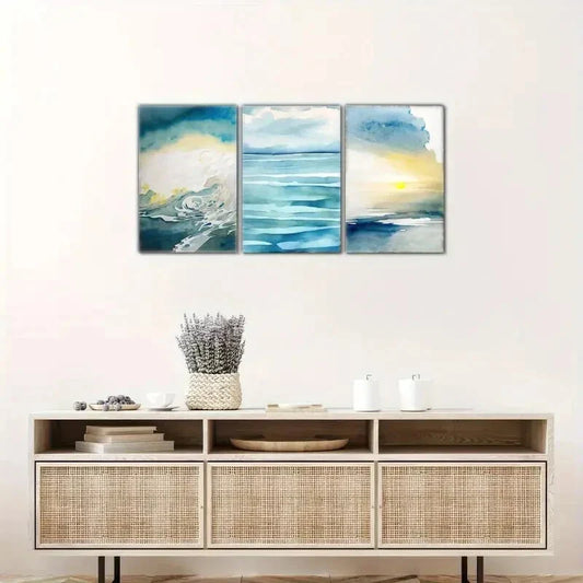 3pcs Sea Waves Landscape Decoration Poster Metal Print Ready to Hang Art