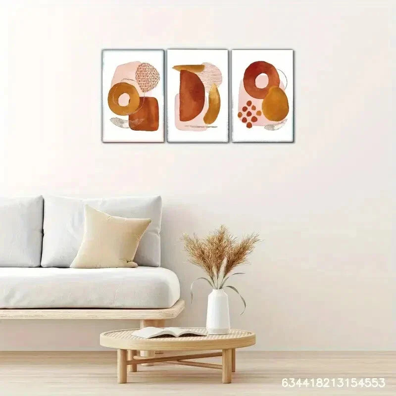 3pcs Geometric Patterns in Warm Tones Minimalist Metal Print Ready to Hang Art