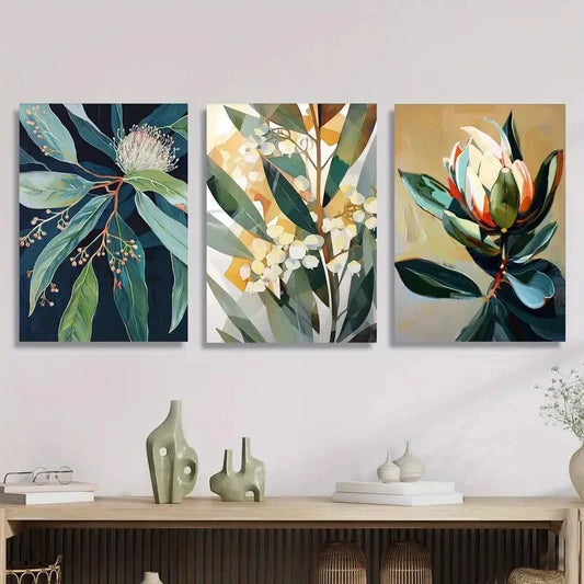 3pcs Abstract Floral Oil Painting Style Metal Print Ready to Hang Art