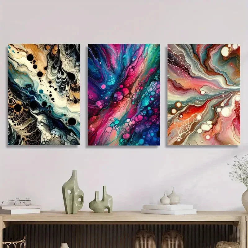 3pcs Abstract Gradient Bubble Colorful Fluid Post Art Metal Print Ready to Hang Art