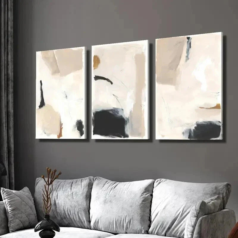 3pcs Beige Abstract Nordic Style Textured Wall Art Set Canvas Framed 40x60cm - High Quality Print 100% Australian Made Wall Canvas Ready to Hang