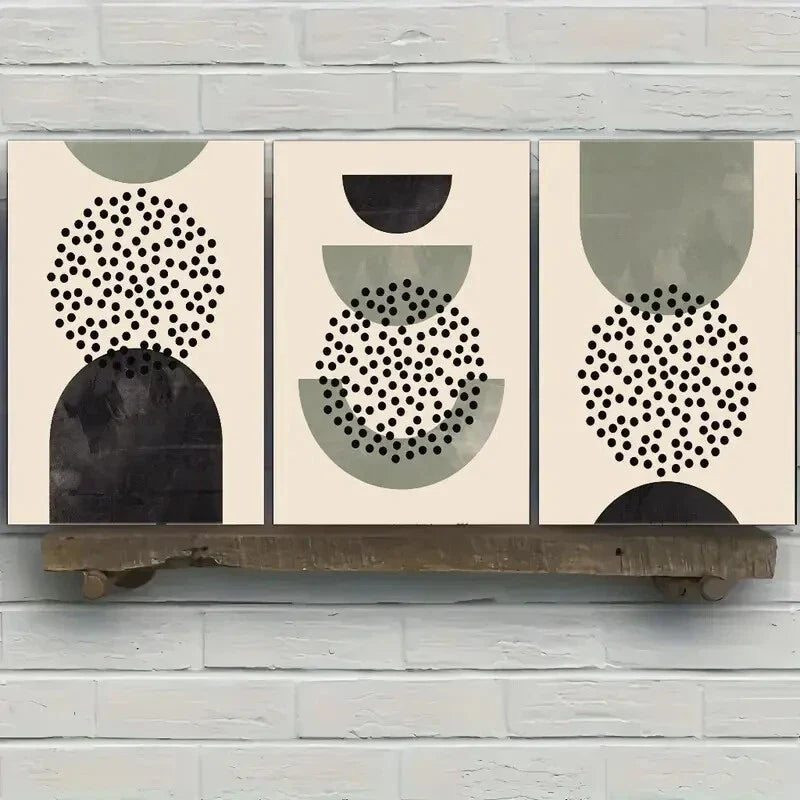 3pcs Minimalist Black & Gray Polka Dot Design Metal Print Ready to Hang Art