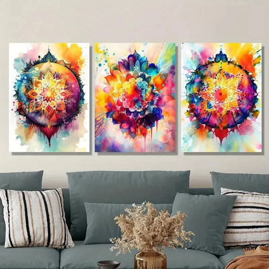 3pcs Abstract flower totem art, Metal Print Ready to Hang Art