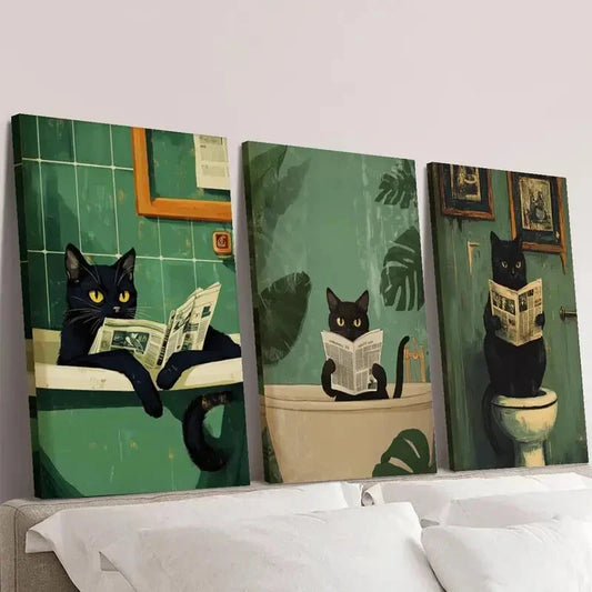 3pcs Deco Black Cat Canvas printing painting Wall Art Set Canvas Framed 40x60cm - High Quality Print 100% Australian Made Wall Canvas Ready to Hang