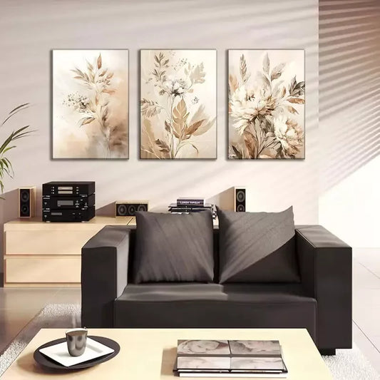 3pcs Neutral Flowers Wildflowers Flowers Plants Canvas Framed 40x60cm - High Quality Print 100% Australian Made Wall Canvas Ready to Hang