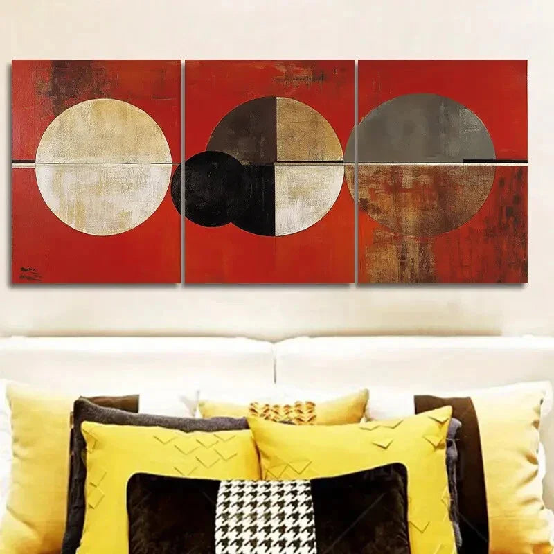 3pcs Abstract art painting of circles and rings Metal Print Ready to Hang Art