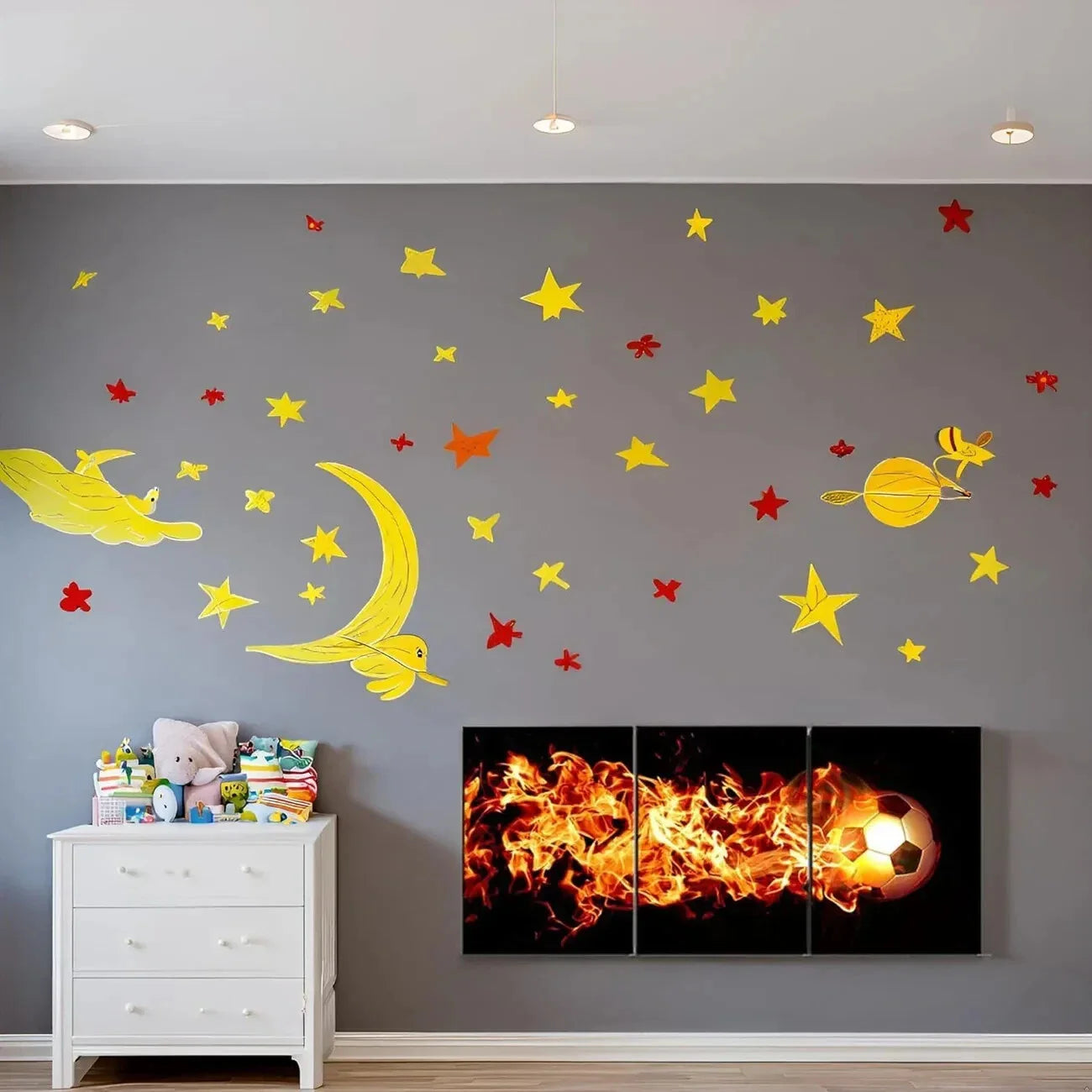 3pcs Cool Fire Soccer Sport Football Metal Print Ready to Hang Art