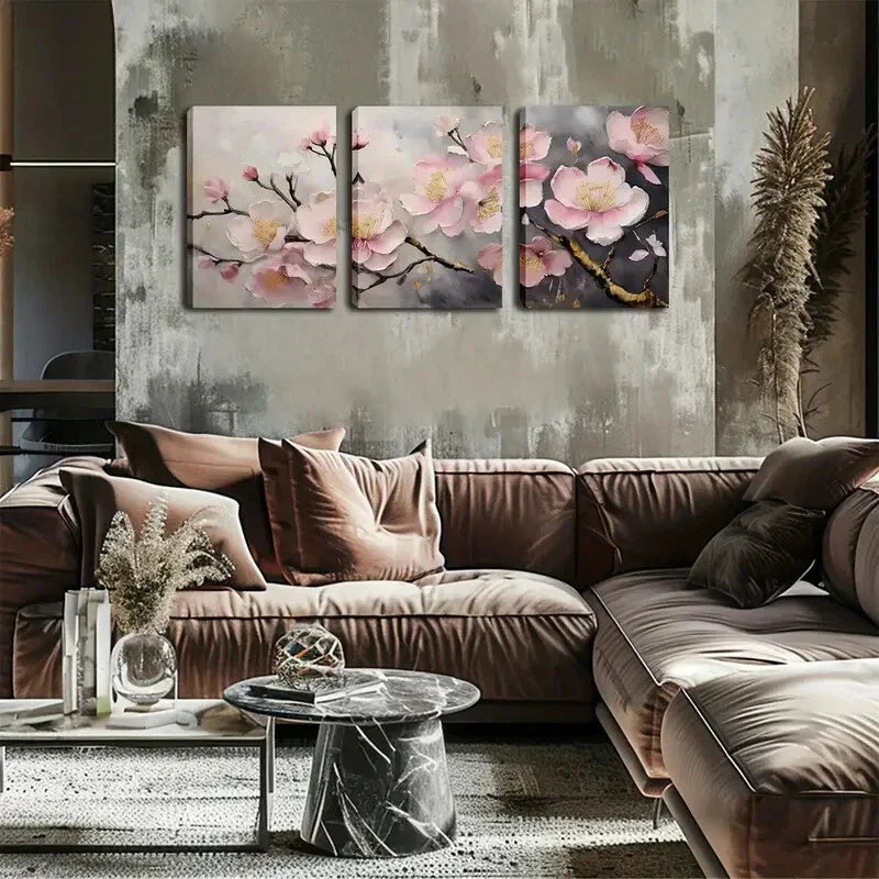 3pcs Pink And White Flowers Metal Print Ready to Hang Art