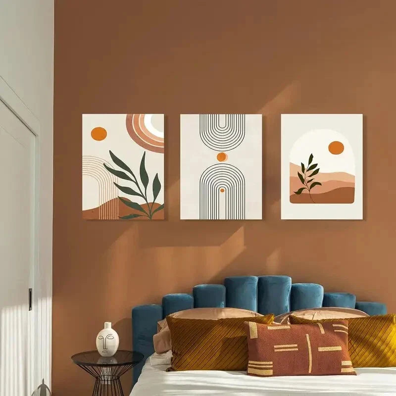 3pcs Abstract Geometric Beige Orange Metal Print Ready to Hang Art