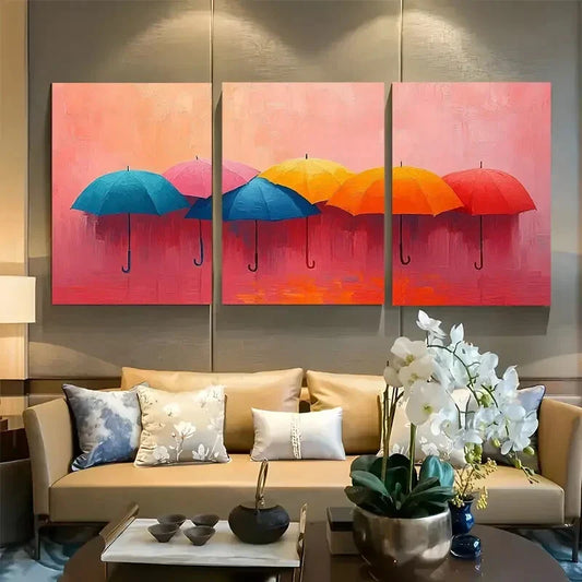 3pcs Vibrant Color Umbrella Metal Print Ready to Hang Art